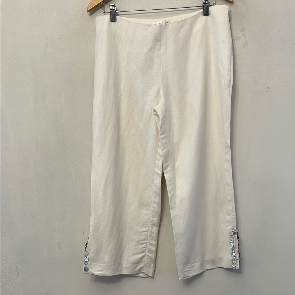 White House Black Market linen off white Pants with Button Detail Size 10 EUC